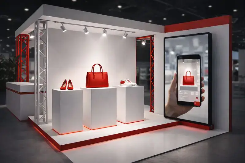 Stand moderno con aplicación de visual merchandising para destacar productos, atraer audiencias y generar experiencias de marca en ferias y eventos B2B.