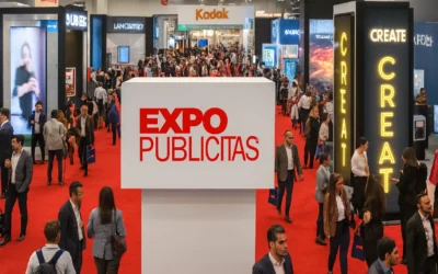 Imagen del pabellón principal de ExpoPublicitas, con visitantes recorriendo los stands y participando en activaciones dentro del área de exhibición.