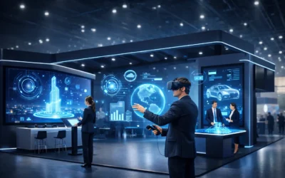 stand-tecnologia-inmersiva-expopublicitas-digital-signage-b2b Stand interactivo con tecnología inmersiva en feria B2B, integrando realidad virtual, pantallas de Digital Signage y experiencias interactivas para atraer y convertir visitantes en leads.