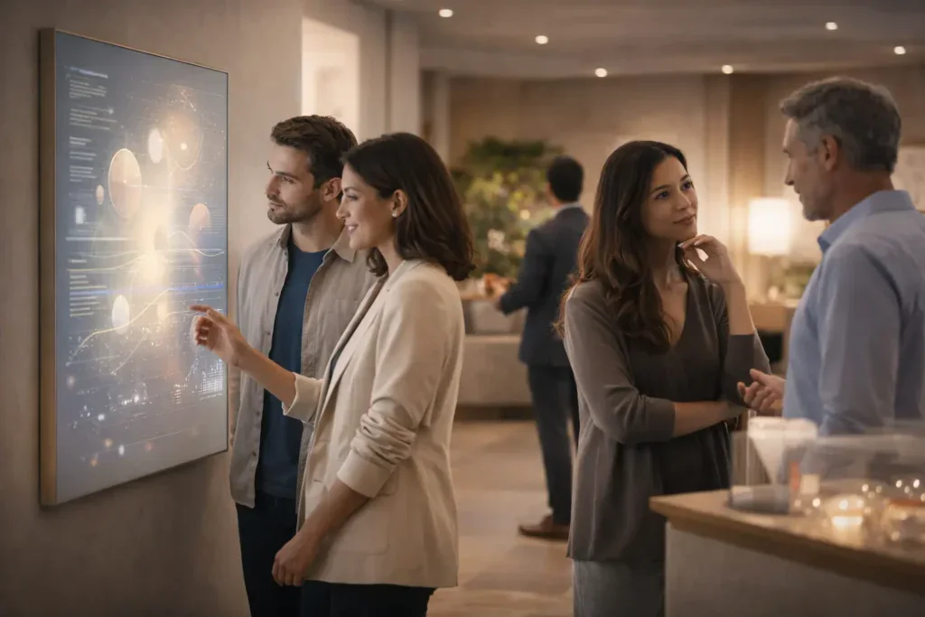 Personas participan de una experiencia de marca guiada por información contextual y tecnología integrada de forma sutil, que invita a la reflexión, fortalece la conexión emocional y transforma la relación con la marca a través de decisiones más relevantes y significativas.