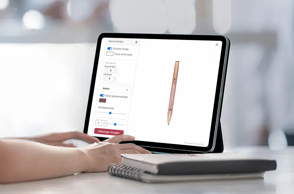 Herramienta de MyCavi para generar una muestra virtual de un artículo promocional y visualizar su personalización antes de preparar una cotización.